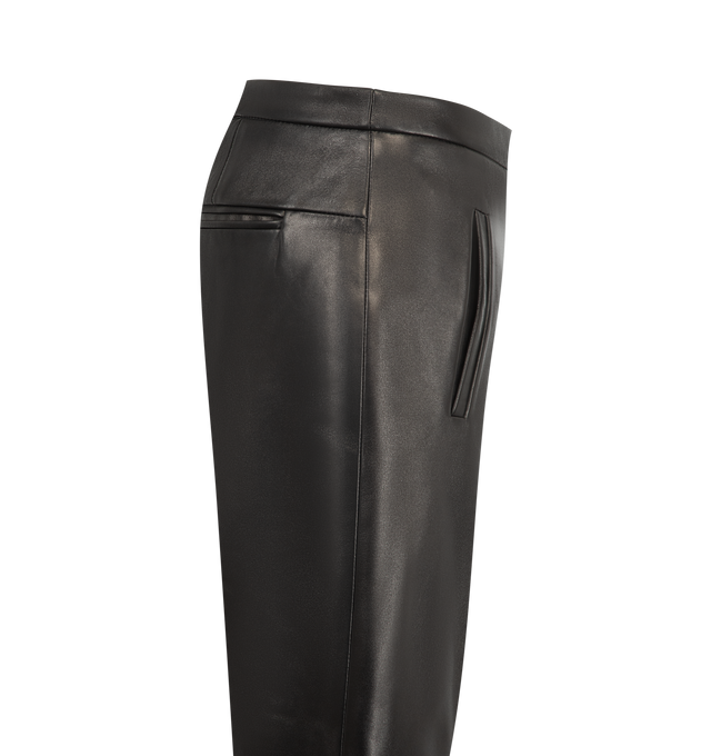 Image 3 of 3 - BLACK - Khaite Women's Leather Miles Pant is crafted from supple lamb leather and features a low-rise silhouette with a straight-to-tapered leg. Designed with panelled construction, side pockets, back welt pockets, and a zip-and-button closure. Main Material: 100% Lamb Leather. Made in Italy. 