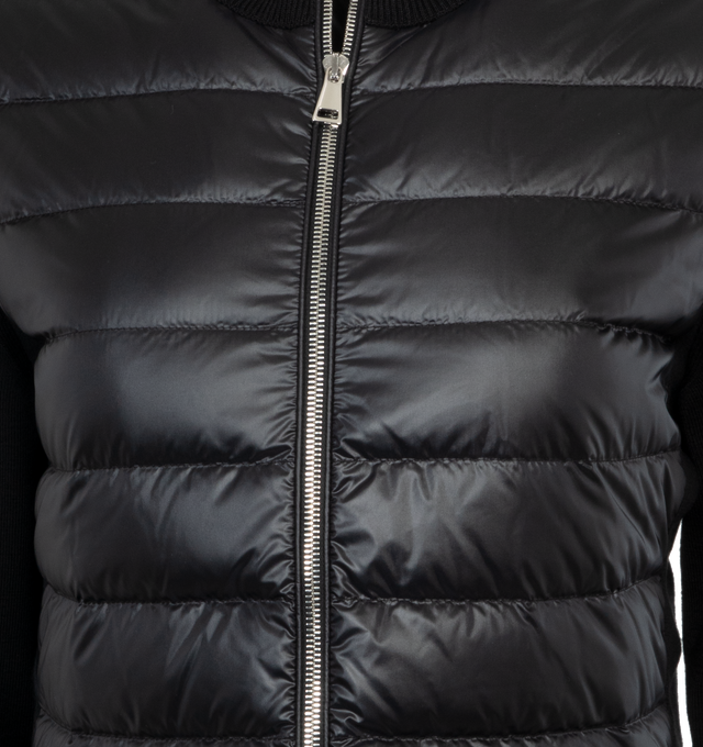 Image 3 of 3 - BLACK - MONCLER Padded Cardigan featuring nylon lger brillant lining, down-filled, plain knit, Gauge 14 and zipper closure. 100% polyamide/nylon. 100% virgin wool. Padding: 90% down, 10% feather. 
