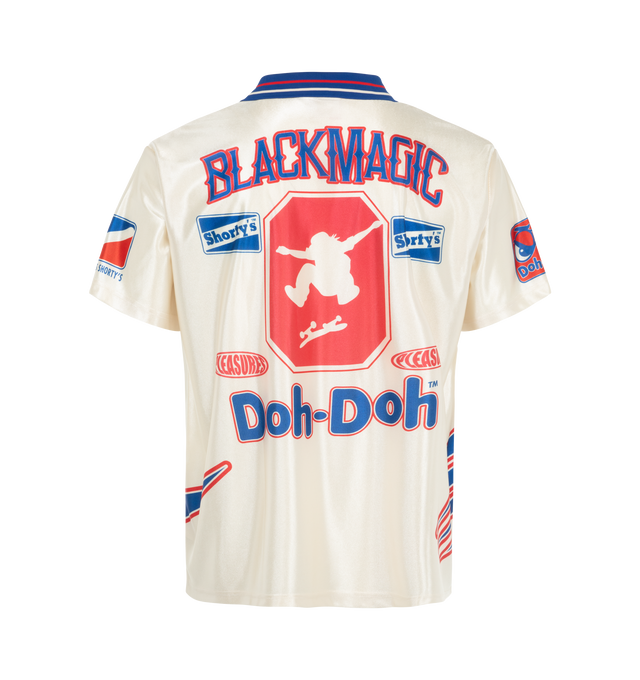 Image 2 of 2 - WHITE - Pleasures Guilty Soccer Jersey has a tipped Johnny collar, graphic print, and short sleeves. 100% polyester.  