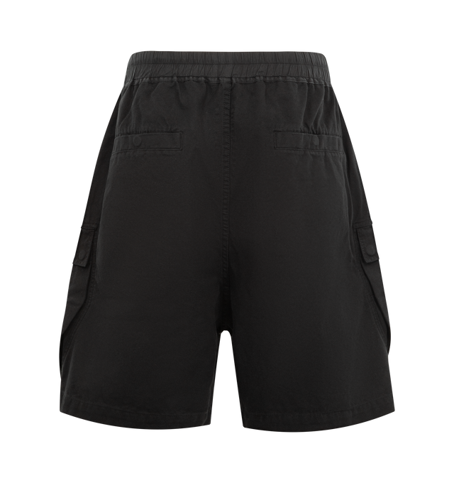 Image 2 of 3 - BLACK - DRKSHDW Cargobela Shorts featuring cargo shorts, overdyed, coated, drawstring at elasticized waistband, four-pocket styling, exposed zip fly, studs, rivets, and grommets at front and cargo pocket at legs. 100% cotton. Made in Italy. 