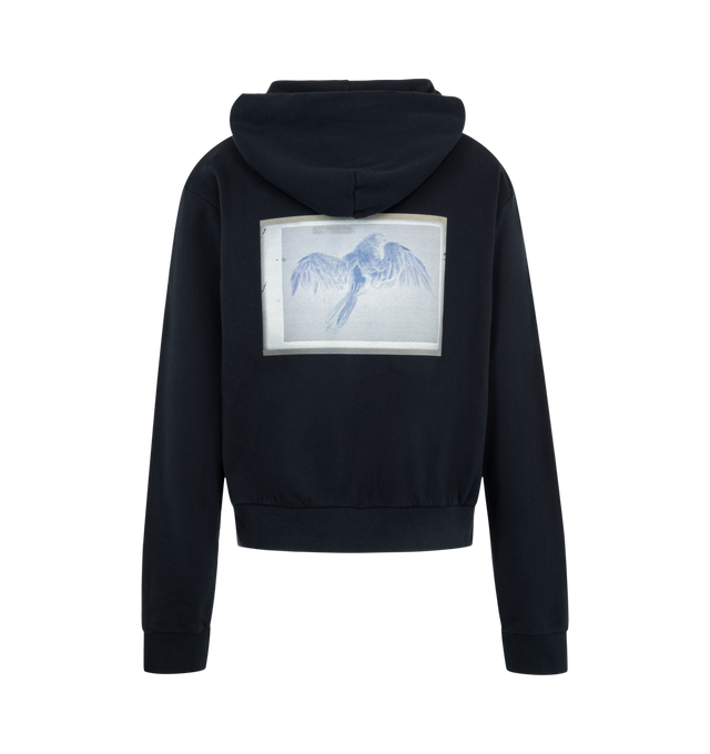 Image 2 of 2 - BLUE - Maison Margiela Men's Regular Cotton Hoodie is crafted from an unbrushed cotton sweatshirt with a hood and our numeric artwork label placed at the pocket. The relaxed body and kangaroo pocket keep the shape clean. Finished with our signature white stitch line at the back. Main Material: Cotton. 