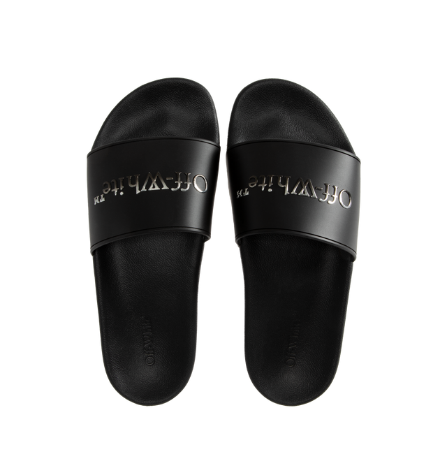 Image 4 of 4 - BLACK - OFF-WHITE Bookish Gradient Sliders featuring open toe, logo-embossed strap at vamp, logo printed at molded footbed and treaded rubber sole. Upper: leather. Sole: rubber. Made in Italy. 