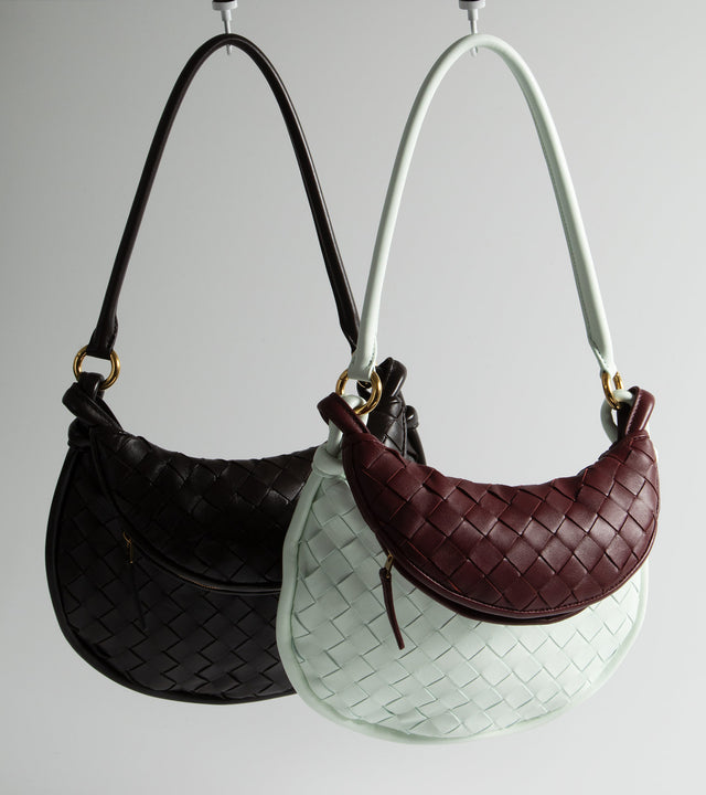 Bottega Veneta handbags - Small Gemelli Shoulder Bags in black woven leather and mint green / brown combination