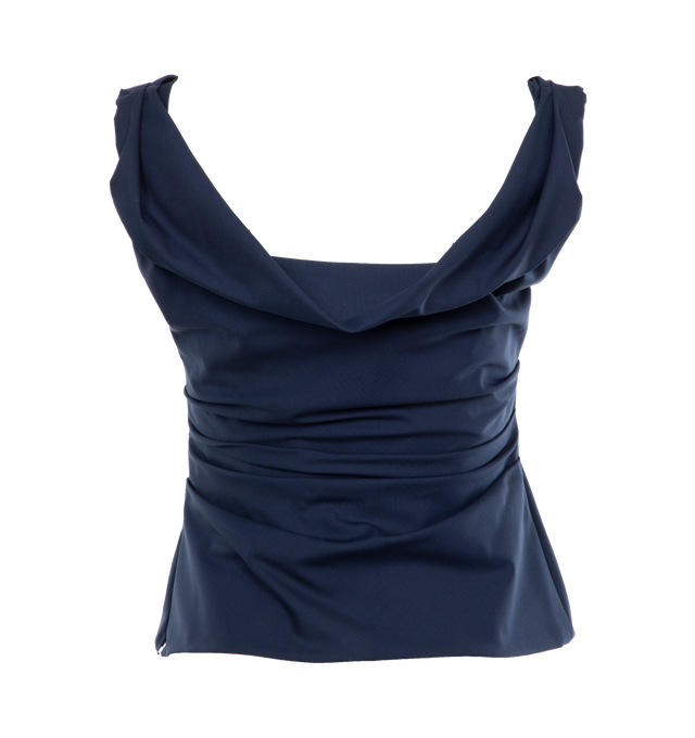 Image 2 of 3 - BLUE - ARMARIUM Dora Draped Off-Shoulder Wool Top featuring draped detail, off-the-shoulder neckline, sleeveless, fitted and side zip. 100% wool. Made in Italy. 