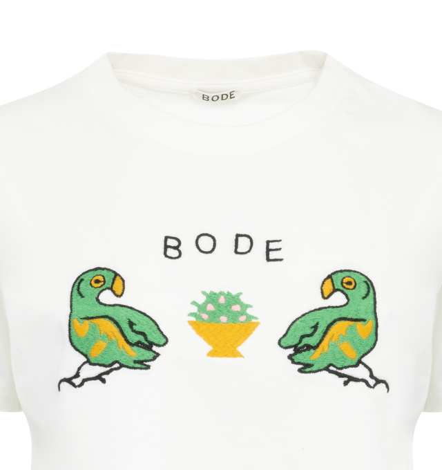 Image 2 of 2 - WHITE - BODE Twin Parakeet Tee featuring embroidered birds, crew neck and short sleeves. 100% cotton. Made in Portugal. 