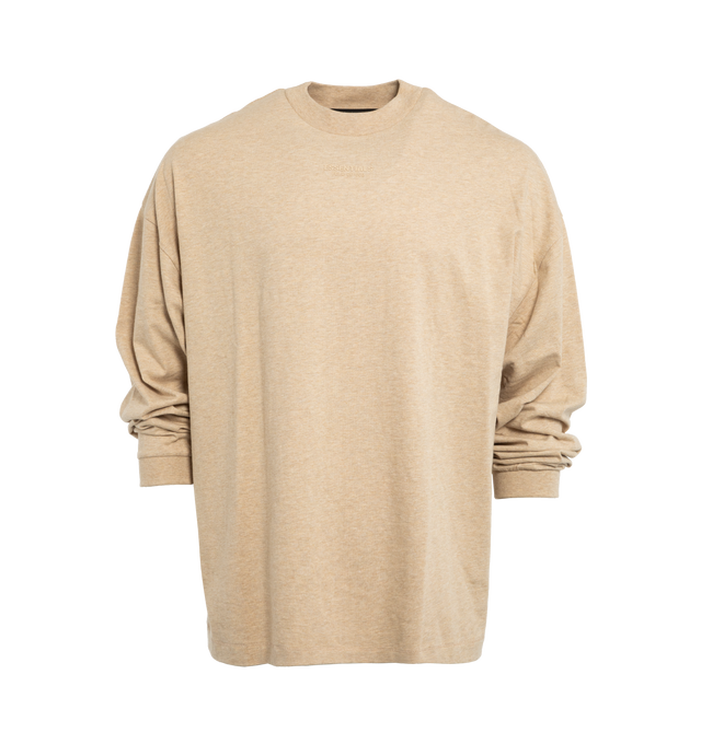 NEUTRAL - FEAR OF GOD ESSENTIALS Essentials LS Tee featuring relaxed fit, long sleeeves, rib knit collar and rubberized logo. 100% cotton.