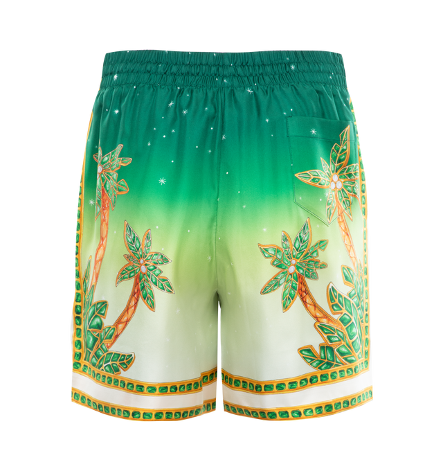 Image 2 of 3 - GREEN - CASABLANCA Silk Shorts featuring an elasticated waistband, drawstring, side and back pockets and have a loose fit. 100% silk. 