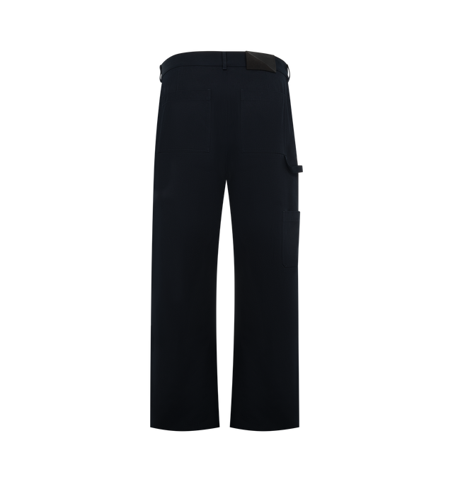 Image 2 of 3 - BLUE - Loewe Mens Cotton Twill Trousers are crafted from cotton twill. Features a regular fit, regular length, mid-rise waist, straight leg, button fastening with zip fly, front slash pockets, rear patch pockets, side pocket, hammer loop detail, Double L embroidery at the front, and LOEWE debossed leather and suede patch at the back. Main Material: Cotton. Made in Italy. 