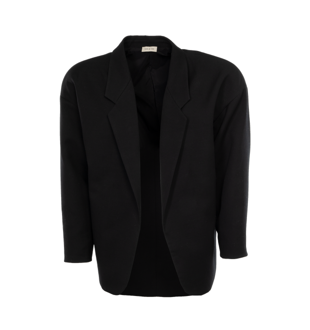 BLACK - FEAR OF GOD 8th California Blazer featuring single-breasted, cropped, round silhouette with a relaxed fit in the body and sleeves, iridescent cupro lining, no closure and leather Fear of God label is stitched at the back collar. 100% virgin wool.