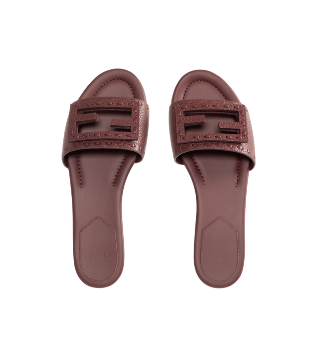 Image 4 of 4 - BROWN - FENDI Baguette Slide featuring wide-band, tumbled leather and embellished with hand-sewn tone-on-tone macro Selleria stitching, an emblem of the iconic Selleria workmanship and tone-on-tone FF Baguette motif. 100% calfskin. Inside: 100% calfskin. Made in Italy. 