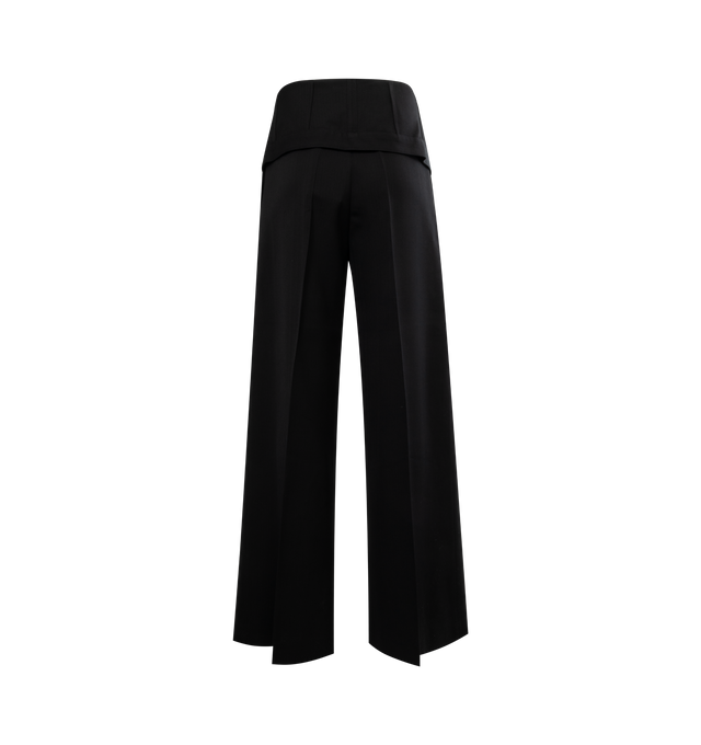 Image 2 of 3 - BLACK - ACNE STUDIOS Wide Leg Pants featuring regular fit, mid waist, wide leg, long length, fold-out waist, leg pleats, side pockets and zip fly. 55% polyester, 45% wool. 