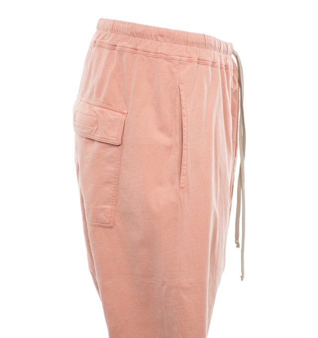 Image 2 of 3 - PINK - DRKSHDW Drawstring Shorts featuring mid-rise, elasticated drawstring waistband, concealed front button fastening, drop crotch, two side slit pockets, two rear flap pockets, straight leg, raw-cut hem and below-knee length. 100% cotton. 