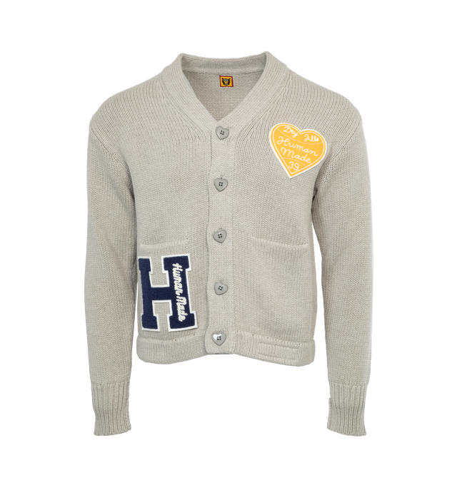 GREY - HUMAN MADE Low Gauge Knit Cardigan featuring patchwork, rib-knit trims and button closure. 100% cotton.
