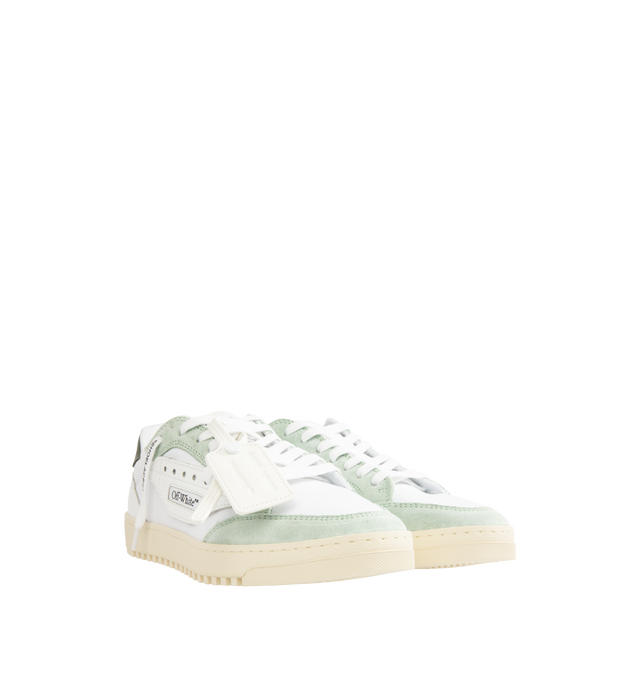 Image 2 of 5 - WHITE - OFF-WHITE 5.0 Low-Top Sneakers featuring round toe, lace-up vamp, label's signature zip tie and logo accents. Leather/textile upper. Made in Italy. 