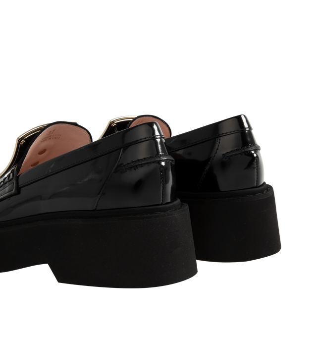 Image 3 of 4 - BLACK - Roger Vivier Viv Rangers High Metal Loafers are a slip on style wiht curved metal buckels and rubber outsoles. 100% leather.  