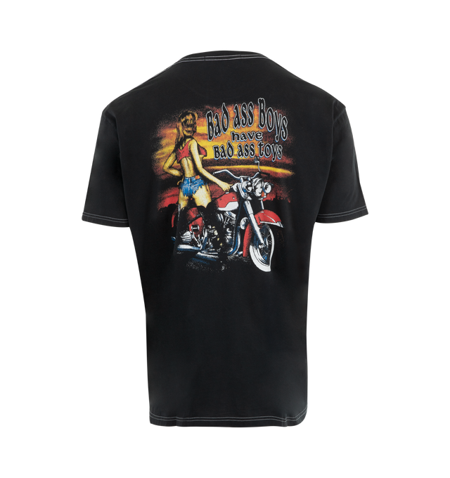 Image 2 of 2 - BLACK - COUT DE LA LIBERTE Freddie Bad Boys Motorcycle Tee featuring short sleeves, crew neck, graphic on front and back and contrast stitching. 100% cotton. 