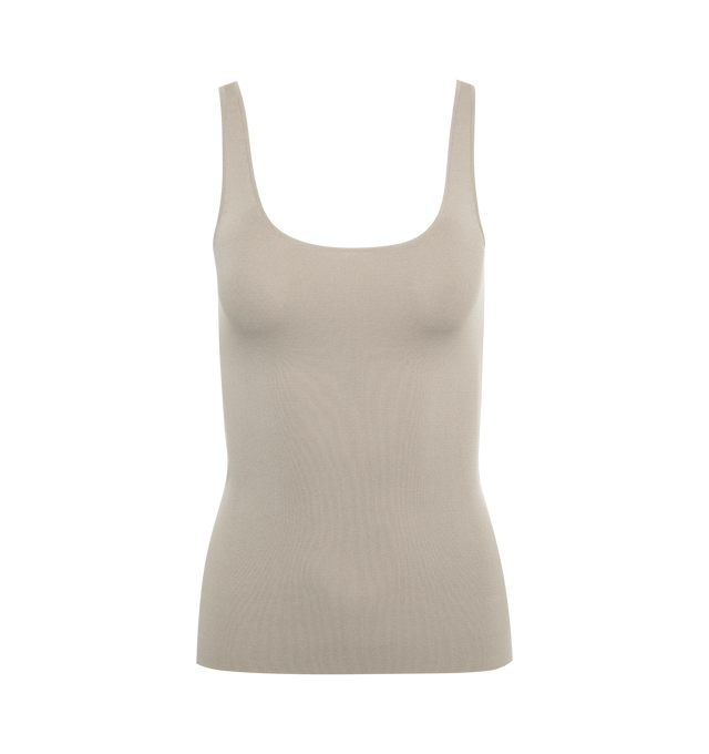 Image 1 of 2 - GREY - TOTEME Compact Knit Tank featuring stretch fit, mid-weight knit fabric, scoop neck and tank strap. 65% viscose, 35% polyamide. 