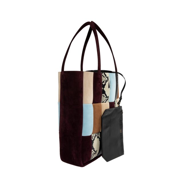 Image 2 of 3 - MULTI - Khaite Zoe Patchwork Tote Bag has an open top with shoulder straps and an interior leashed zip pouch bag. H 15.3 x W 12.6 x D 5.5 inches. Made in Italy.  