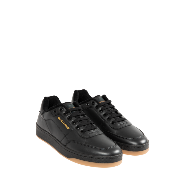 Image 2 of 5 - BLACK - SAINT LAURENT SL61 Sneaker featuring low-top, lace up closure, a gold-tone logo signature on the side and back heel counter, signature patch on the tongue and rubber sole. Calfskin. Made in Italy. 