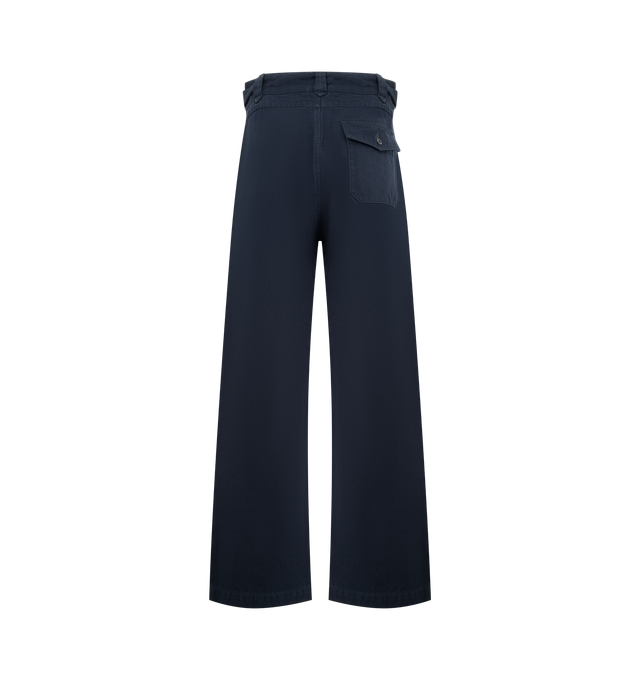 Image 2 of 3 - NAVY - CHIMALA Drill Work Trousers featuring a wide-leg workwear fit with adjustable buckles at the side of the waist and double button closure above the front closure.  