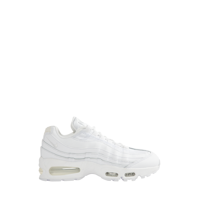 Image 1 of 5 - WHITE - NIKE Air Max 95 Big Bubble Sneaker featuring upper that combines real and synthetic leather with airy textiles, visible Max Air cushioning, flex grooves in the midsole and outsole, foam midsole and rubber outsole. 
