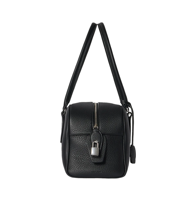 Image 3 of 3 - BLACK - THE ROW E/W India Bag featuring bowling bag in textured calfskin leather with elongated silhouette, extended tubular handles, piping, branded metal padlock and key and top zipper closure. 13.4 x 6.7 x 5.3 in. Antique silver hardware finishing. 100% calfskin leather. Lined in 100% lambskin leather. Made in Italy.  