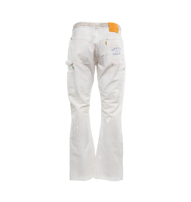 Image 2 of 4 - WHITE - GALLERY DEPT. Le Bar De Music Flare featuring belt loops, hand painted, flared hem and zip and button fly. 100% cotton.  