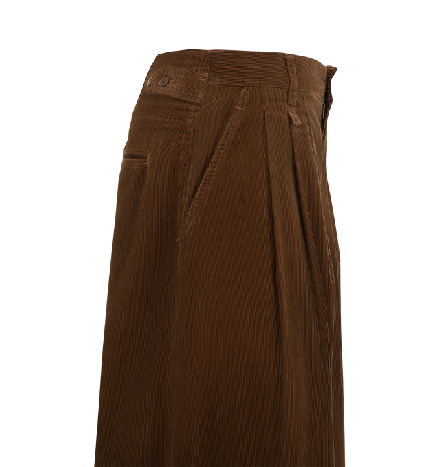 Image 3 of 3 - BROWN - R13 Women's Triple Pleated Corduroy Wide Leg Jeans are crafted from nonstretch cotton denim and feature a faded medium wash with dramatic pleated detailing that enhances the wide-leg silhouette. Main Material: 100% Cotton. Made in Italy. 