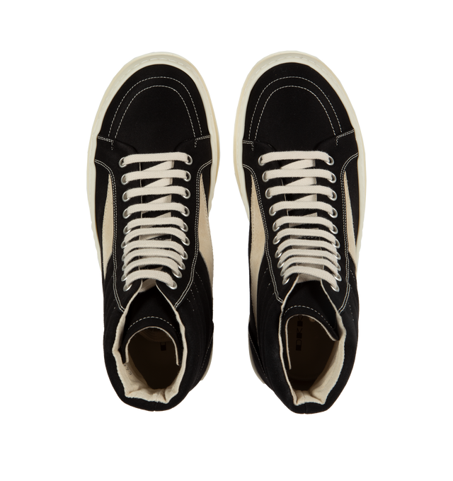 Image 5 of 5 - BLACK - DRKSHDW Vintage High Sneakers featuring lace-up closure, quilted padded collar, graphic calfskin suede appliqu at sides, twill lining, treaded thermoplastic rubber sole and contrast stitching in white. Organic cotton. Sole: thermoplastic rubber. Made in Italy. 