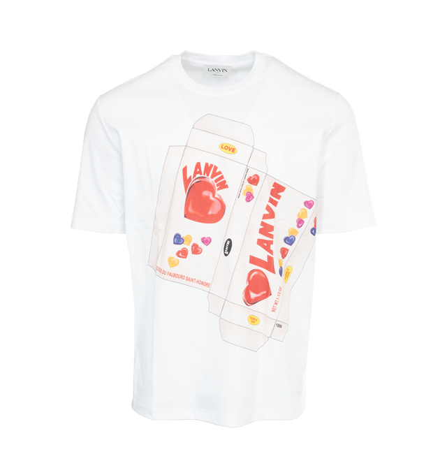 Image 1 of 2 - WHITE - LANVIN Imprime Bonbons Tee featuring logo print at the chest, crew neck, short sleeves and straight hem. 100% cotton.  