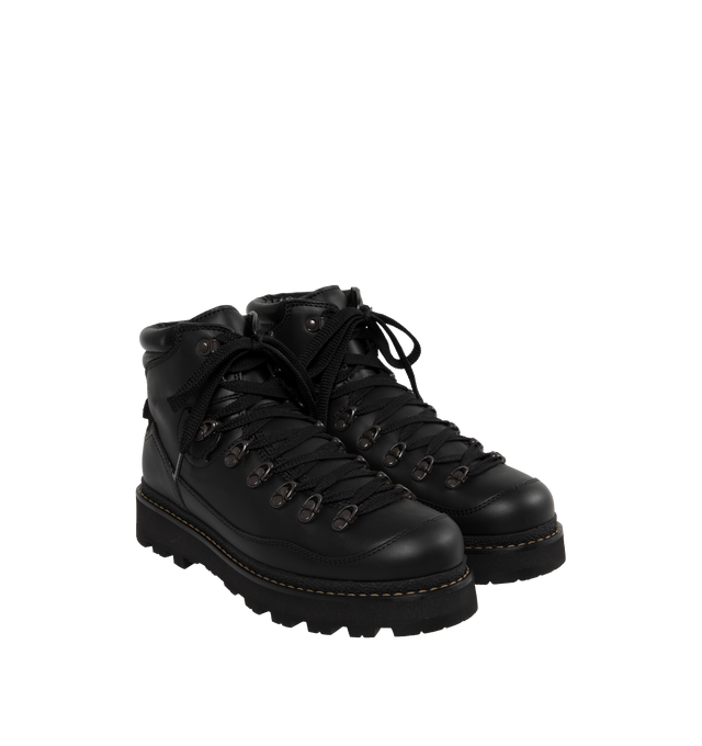 Image 2 of 4 - BLACK - MONCLER Peka Excursion Boots featuring suede and nylon upper, leather lining insole, lace closure, leather welt, micro rubber midsole, and Vibram rubber tread. Sole height 5.5 cm. 100% polyamide/nylon. Lining: cow. Sole: 100% elastodiene. 