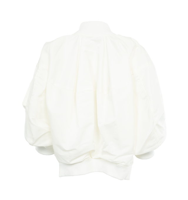 Image 2 of 3 - WHITE - SACAI Nylon Twill Blouson featuring stud detailing, grosgrain ribbon trim, ribbed band collar, three-quarter length sleeves, sleeve zip pocket, two side stud-fastening pockets, ribbed cuffs and hem, full lining, front two-way zip fastening and branded zip puller. 100% nylon. 50% cotton, 50% polyester. 
