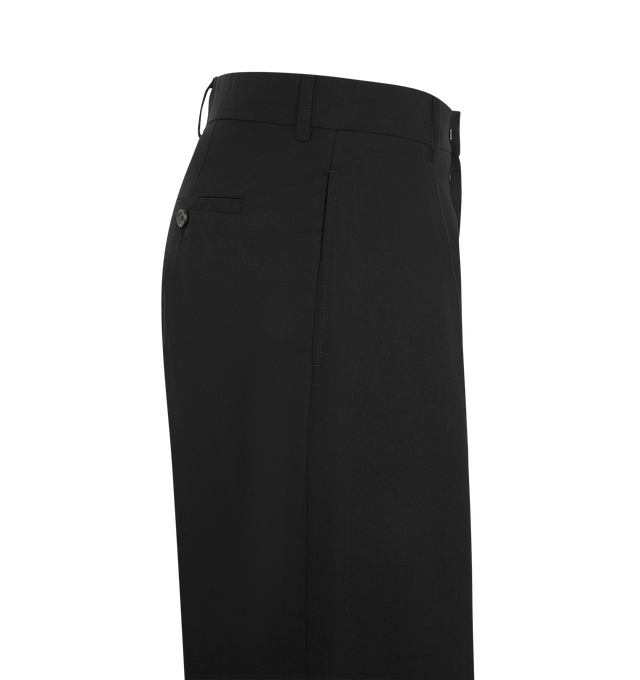 Image 3 of 3 - BLACK - JW Anderson Straight Leg Trousers in black. Features welt back pocket, zip fly and logo tailored waist banding. Finished with leather logo patch. Composition: 100% Wool. Made in Italy. 