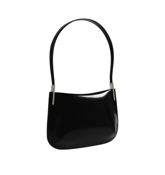 Image 2 of 3 - BLACK - SAINT LAURENT Mini Flat Shoulder Bag featuring smooth patent leather, shoulder strap, open top with magnetic closure, interior slip pocket and silver-toned hardware. 9.8"H x 5.9"W x 1.6"D. 100% patent leather. Made in Italy. 