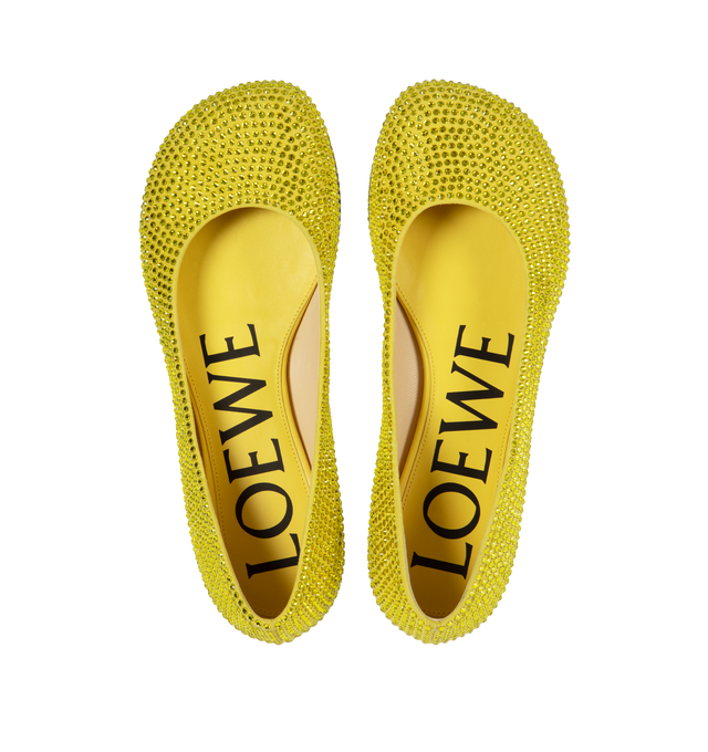 Image 4 of 4 - YELLOW - LOEWE Toy Strass Ballerina Flats featuring suede kidskin and all over rhinestones featuring the LOEWE petal signature toe shape and leather sole. 