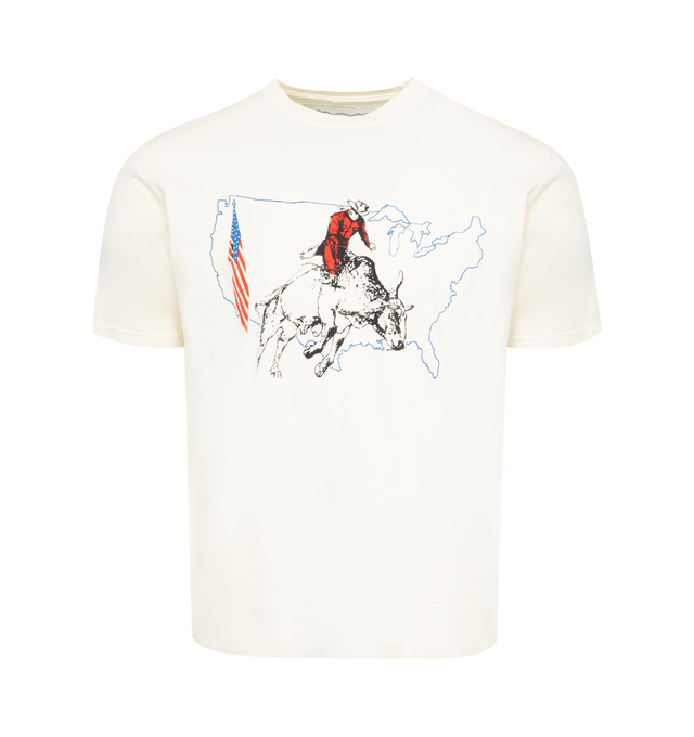 Image 1 of 2 - WHITE - ONE OF THESE DAYS Bullrider USA Tee featuring crew neck, short sleeves and graphic print. 100% cotton.  