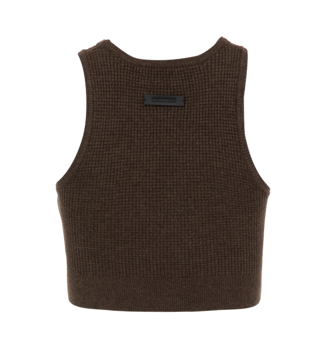 Image 2 of 2 - BROWN - Fear of God Essentials Women's Waffle Tank is made of a poly-nylon knit for stretch comfort and texture. The slim fit tank is designed to be a versatile stand-alone or layering piece. An Essentials Fear of God rubberized label is stitched at the back collar. 88% polyester, 12% nylon waffle knit. 