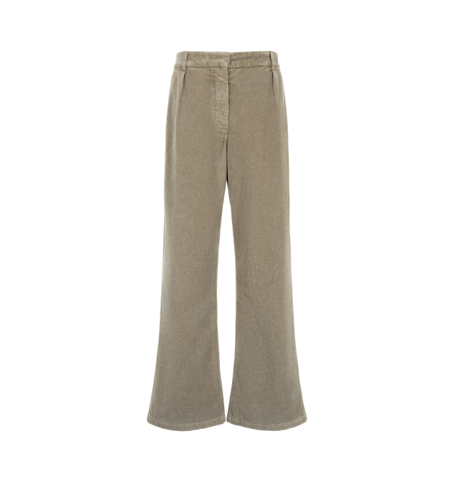Image 1 of 3 - NEUTRAL - The Row Women's Adler Corduroy Pant is crafted from velvet cotton corduroy and features a mid-rise waist, a relaxed-fit silhouette, and a straight-leg cut. Designed with front pleats, side slash pockets, and a single back welt pocket, this refined style sits naturally at the hip and combines effortless tailoring with the rich texture of corduroy. Main Material: 100% Cotton. Made in Italy. 