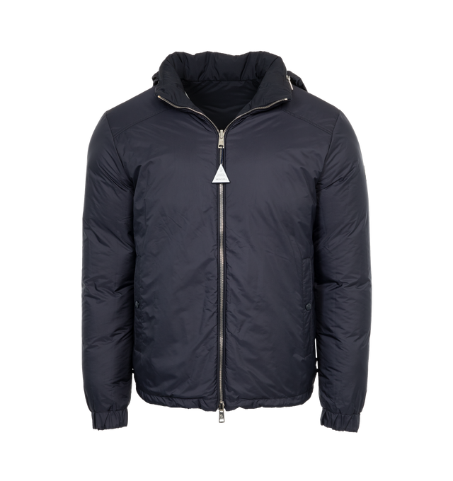 NAVY - MONCLER Peclet Jacket featuring rainwear lining, reversible, down-filled, pull-out hood, reversible zipper closure, pockets with zipper and snap button closure, sleeve pockets with snap button closure, hem with elastic drawstring fastening and silicone logo label. 100% polyester. Padding: 90% down, 10% feather. 