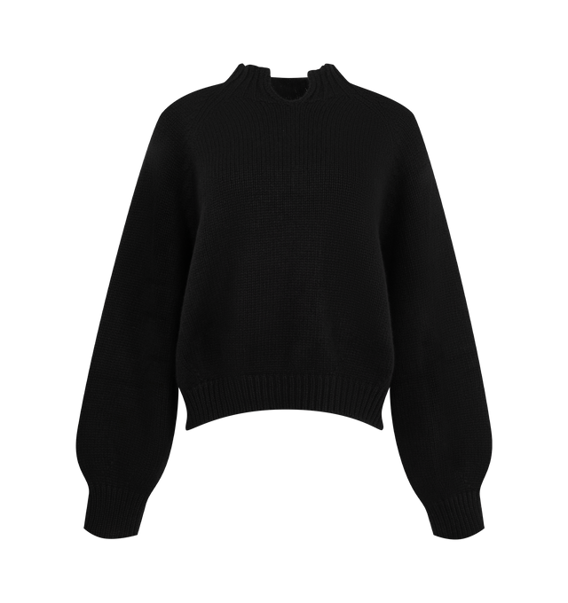 Image 1 of 2 - BLACK - Khaite Women's Cain Sweater is crafted from luxurious Italian cashmere and features a lightweight silhouette with a softly rounded shape. Designed with fashioning details, ribbed trims at the hem and cuffs, and a refined split neckline for an elevated finish. Main Material: 100% Cashmere. Made in Italy. 