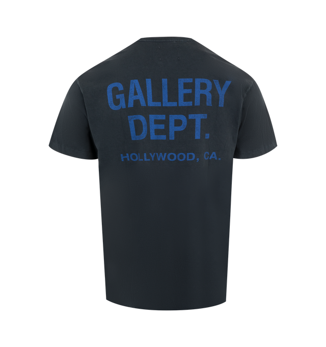 Image 2 of 2 - BLUE - Gallery Dept. Classic tee in a boxy and relaxed fit, for a semi-cropped look. Featuring short sleeves, signature GD ENGLISH logo and patent wash process that uses unique fading techniques for each piece, inclusive of logos and graphics.Printed here in Los Angeles, CA. Material: 100% Cotton. 