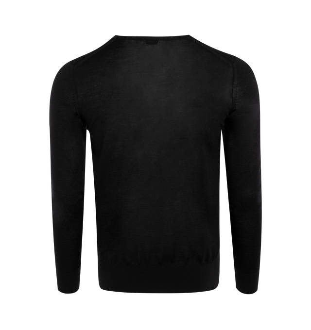 Image 2 of 2 - BLACK - SAINT LAURENT Fine Knit Sweater featuring crew neck and rib knit collar, cuffs and hem. 35% wool, 35% cashmere, 30% silk.  