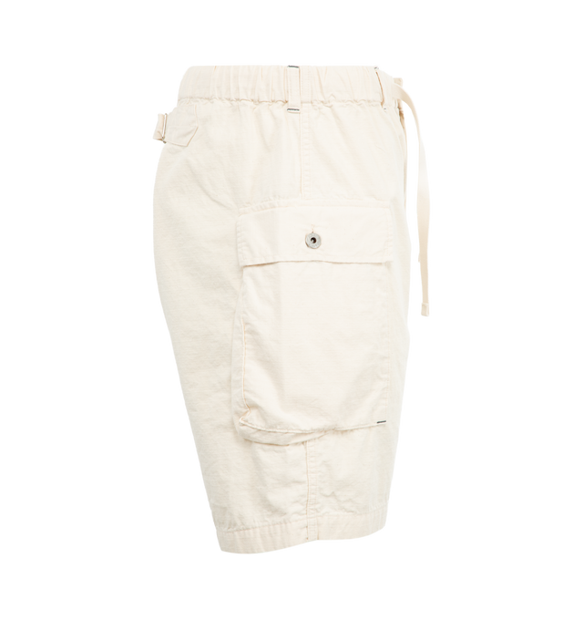 Image 3 of 3 - WHITE - POST O'ALLS E-Z Walkabout Shorts featuring loose fit, elastic drawstring waist, side flap pockets and adjustable back. 100% cotton. Made in Japan. 