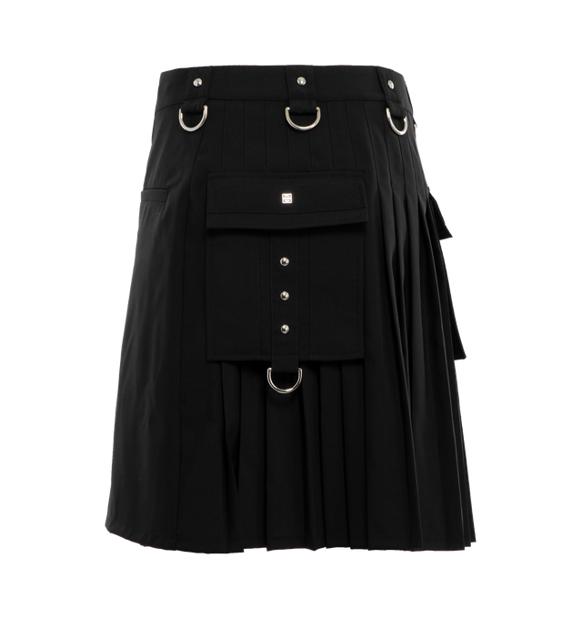 Image 2 of 4 - BLACK - GIVENCHY KILTED SKIRT features a low-waist fit, label with logo and a straight cut. 75% wool, 25% mohair. 