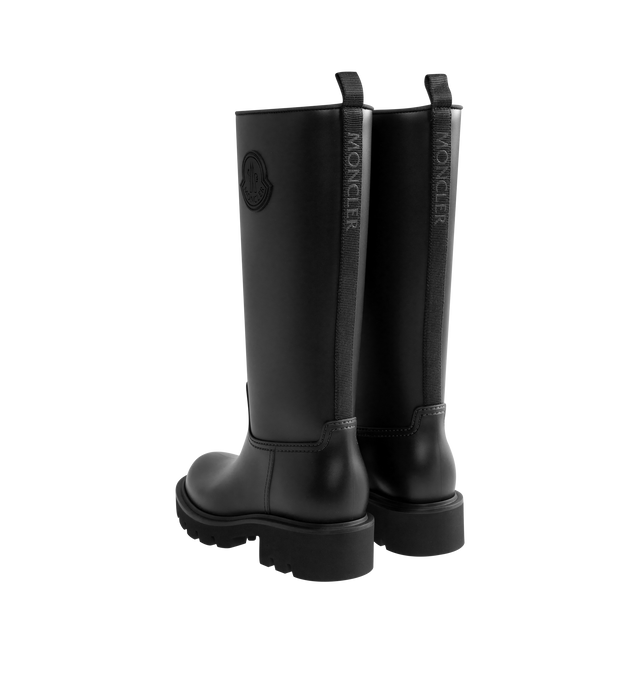 Image 3 of 4 - BLACK - Moncler Women's Kickstream High Rain Boots are crafted from waterproof PVC and nylon and feature a minimalist knee-high silhouette designed to protect against wet weather. Finished with a drawstring fastening, fabric insole, TPU welt, and lightweight EVA tread, these designer rain boots combine practical weather protection with Moncler's refined sporty aesthetic. Upper: 100% Polyvinyl Chloride. Lining: 80% Polyamide/Nylon, 20% Elastane/Spandex. Sole: 100% Polyvinyl Chloride. Calf Heig 