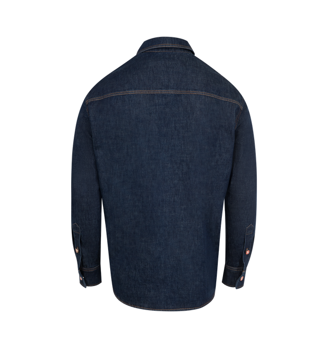 Image 2 of 2 - BLUE - CASABLANCA Monogram Long Sleeve Denim Shirt featuring breast pockets, a point collar, button closure, branded gold-plated hardware, a box pleat in the back and an embroidered CC logo. 100% cotton. Made in Portugal. 