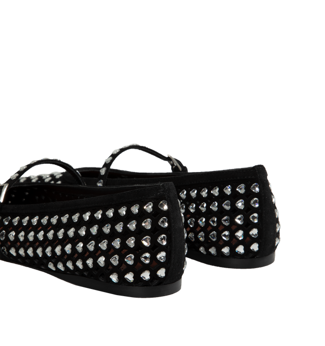 Image 3 of 4 - BLACK - AMINA MUADDI Ane Crystal Heart Flats featuring squared toe, suede, heart crystal embellishment and mary jane buckle strap. 100% lambskin. Lining: 100% goat. Sole: 70% leather, 30% rubber.  