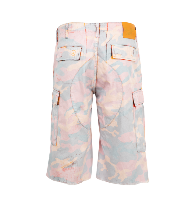 Image 2 of 3 - MULTI - GALLERY DEPT. Camo Cargo Shorts featuring two front pockets, two back flap pockets, two flap cargo pockets at sides, button zip closure and camo print throughout. 100% cotton. Made in USA. 