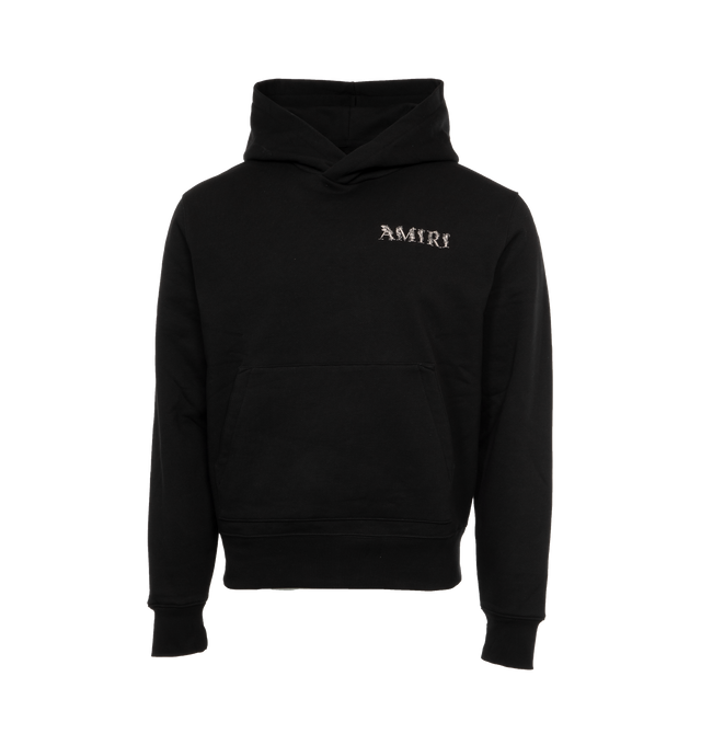 BLACK - AMIRI Baroque Logo Hoodie featuring logo on front and back, classic hood, front pouch pocket, long sleeves and straight hem. 100% cotton. 