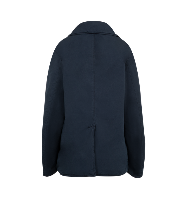 Image 2 of 3 - NAVY - ASPESI Giacca Hopper Jacket featuring short peacoat, garment-dyed finish, functional padding, bouble-button front closure, one-sided interior pocket with patch and button and chin flap. 70% polyester, 30% nylon. 